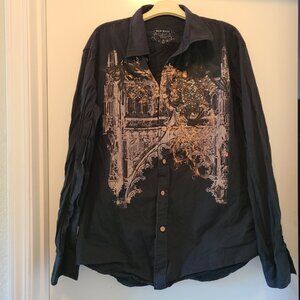 VINTAGE 1990s BRAD BUTTER RHINESTONE GRAPHIC BUTTON UP SHIRT EMBROIDERED sz XL